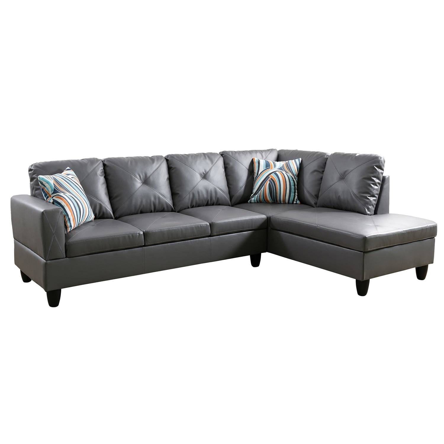 Hommoo Faux Leather Sectional Sofa, Mordern 4-Seat L-Shaped Couch for Small Space Living Room, Apartment, Office, Dark Grey(Without Ottoman)