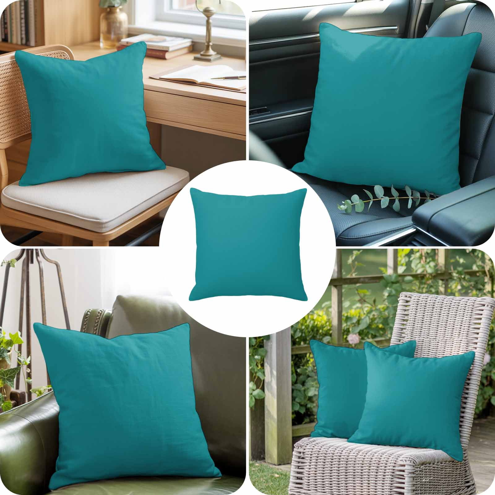 Throw Pillow Covers 20 x 20 Inch, Teal Cotton Linen Pillows Cases, Turquoise Pure Teal Square Cushion Covers for Couch Sofa Bed