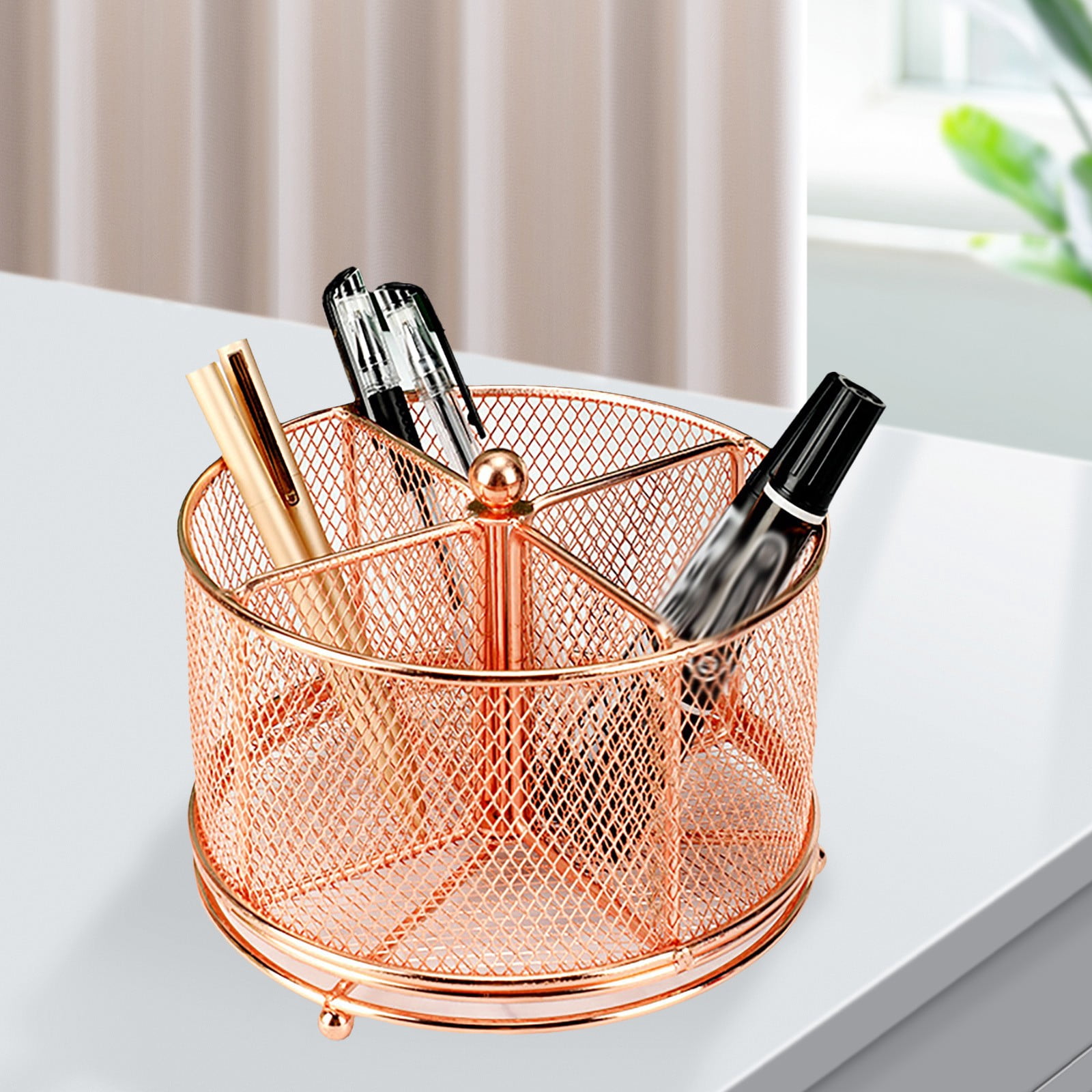 AUDeals 360 Degree Rotating Metal Utensil Caddy, 4 Compartment Silverware Cutlery Holder with Rotation, Fork Spoon Napkin Organizer, Flatware Storage Basket for Countertop Buffet and Picnic