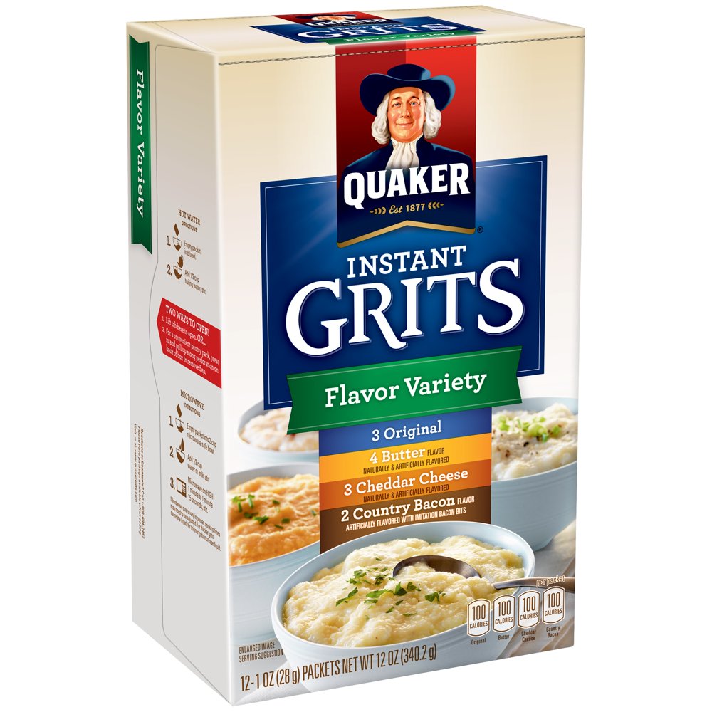 Quaker Instant Grits, Flavor Variety Pack, 1 oz Packets, 12 Count