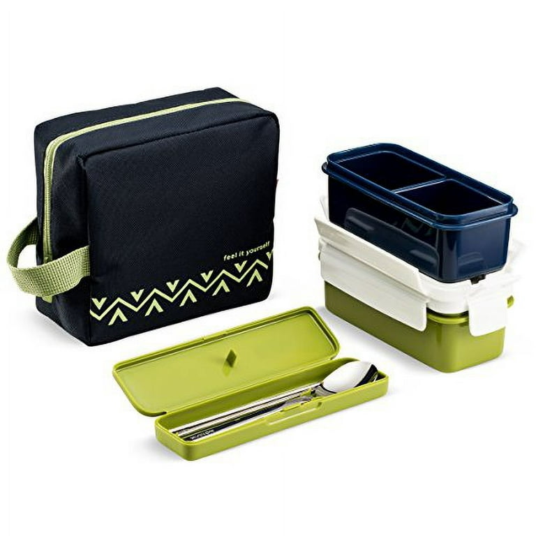 komax Komax Lunchmate Bento Lunch Box Kit - Insulated Bag with 2 Biokips  Food Storage Airtight Containers (17.9oz), Utensils and