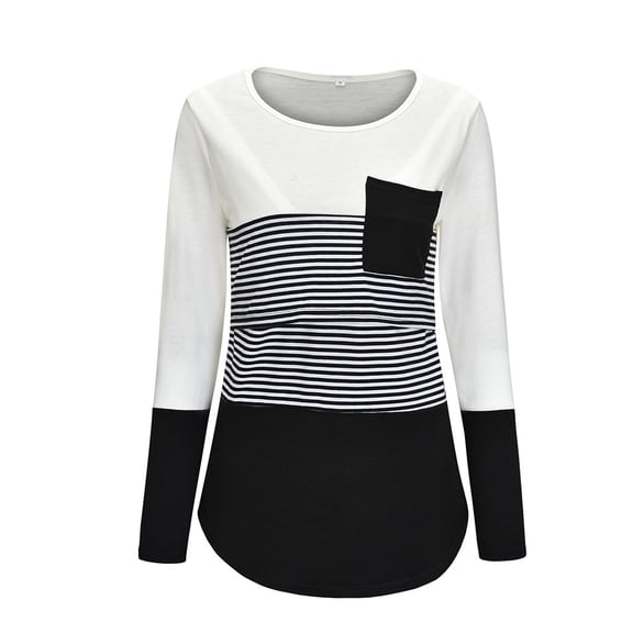 Women Maternity T-Shirts Long Sleeve Striped Nursing Tops T-shirt Breastfeeding Tshirts Tee Top Female Dailywear