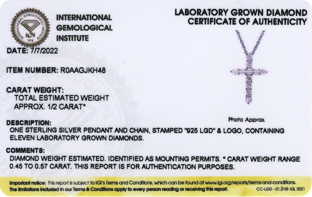 Forever Facets 1/2 CT TW Lab Grown Diamond Cross Necklace in Sterling Silver, Adult Female