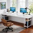 thumbnail image 2 of 78.74 Inch Two Person Desk With Monitor Stand & Storage Shelves Double Computer Desk Large Gaming Study Writing Table Workstation For Home Office Furniture (White), 2 of 8
