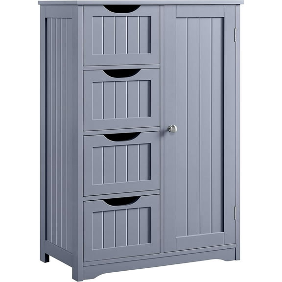 PetFurnishn Large Bathroom Floor Cabinet with 4 Dawers and Single Door Cabinet, Freestanding Storage Cabinet for Living Room Kitchen Hallway-26 x 14 x 35.5 In (LxWxH)-Grey