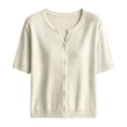 thumbnail image 6 of Lixiuxyad ‌Women's Crew Neck Ribbed Knit Cardigan Short Sleeve Open-Front Button-Up Cardigan,Beige, 6 of 6