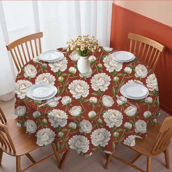 Pioneer Flower Floral Print Pattern Round Tablecloth 60 X 60 Inch, Wrinkle Resistant Wipeable Table Cloth for Kitchen Dining Picnic Patio Party