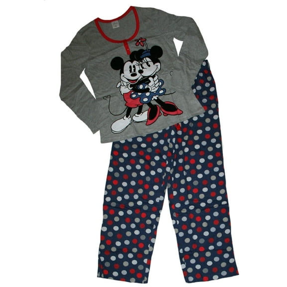Mickey & Minnie Junior Women's Gray 2 Piece Pajama Set (XS)