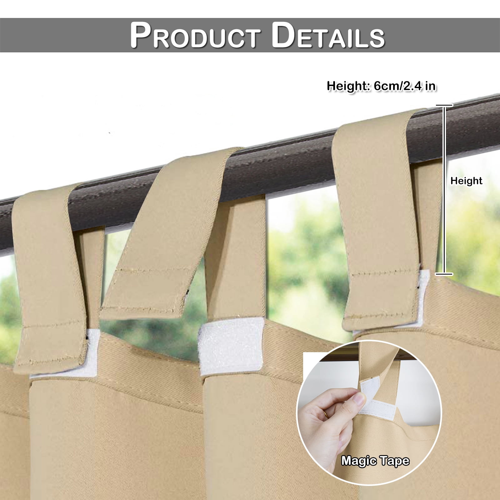 DONGPAI Extra Wide Outdoor Curtain for Patio Waterproof, Detachable Sticky Tab Top Thermal Insulated Privacy Outdoor Dividers for Porch, 1 Panel, 100''x 84'', Beige