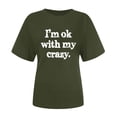 thumbnail image 5 of Women's Fashion Dressy Casual Tops Funny Letter Print Tees Short Sleeve Loose Fit Flowy Tunic Tops Comfy Casual Shirts Round Neck Blouse Vintage Summer Clothes for Teen Girls Army Green T Shirts XXL, 5 of 8