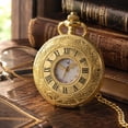 thumbnail image 2 of Vintage Pocket Watch for Men, Roman Numerals Scale Quartz Pocket Watches with Chain, Glossy Gold Fob for Christmas Father's Day Gift, 1.84 Inch Diameter, Metal, 2 of 9