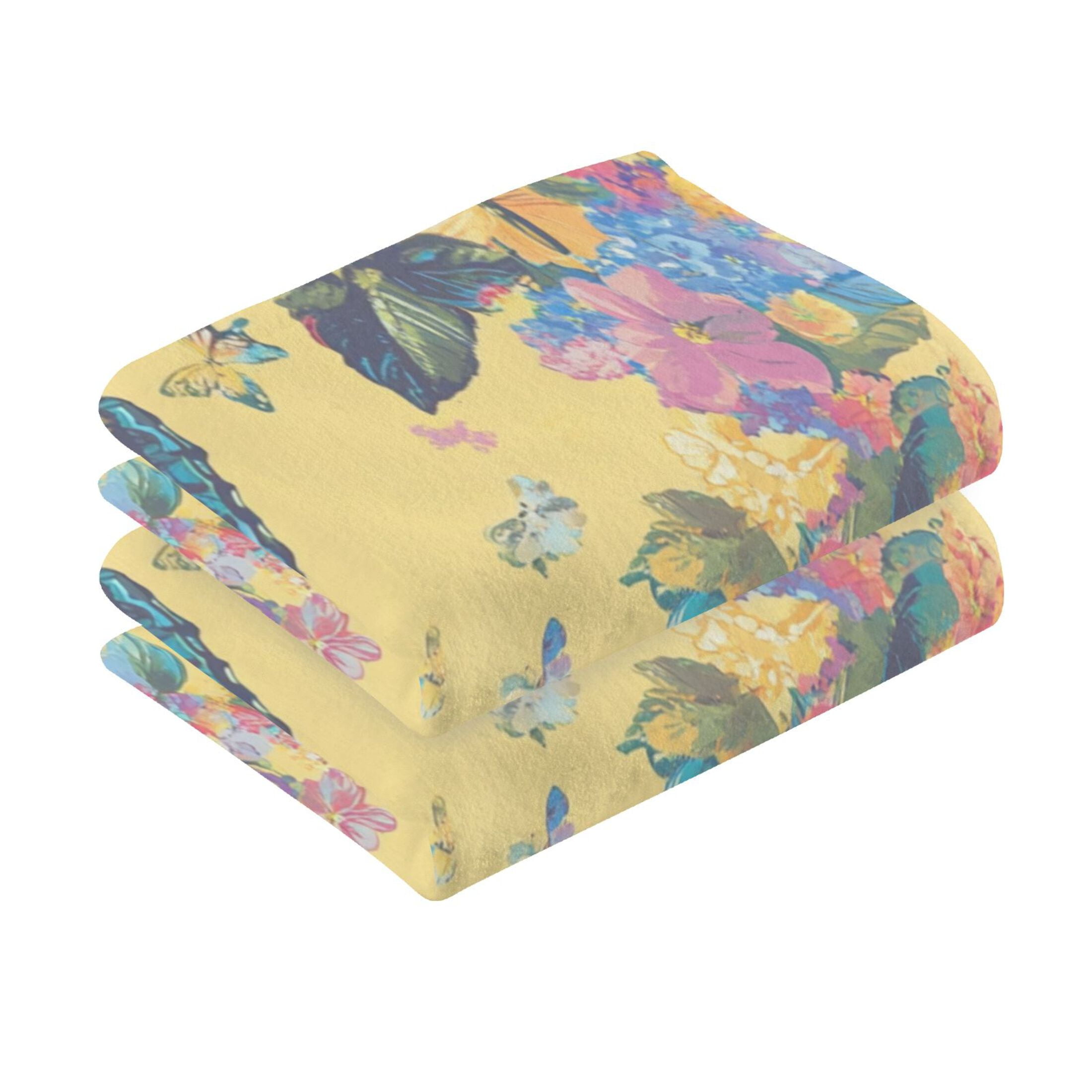 Cotton Towel Two-Piece 16x28 Inch One Sizex2 Face Towel Set Towel Set Cotton Hand Bath Towel Bathroom Beach Pale Yellow Rainbow Butterfly