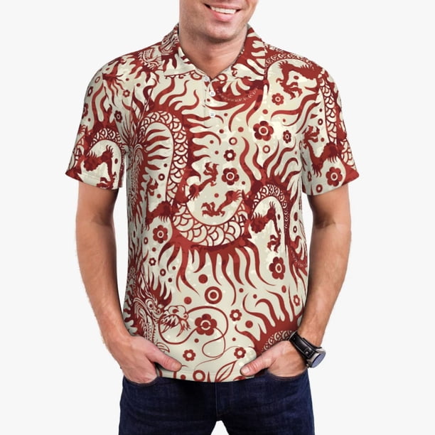 Fotbe Dragons1 Camiseta Polo de Golf para Hombre con Estampado – Camisa Deportiva Transpirable con Cuello Abotonado-Small