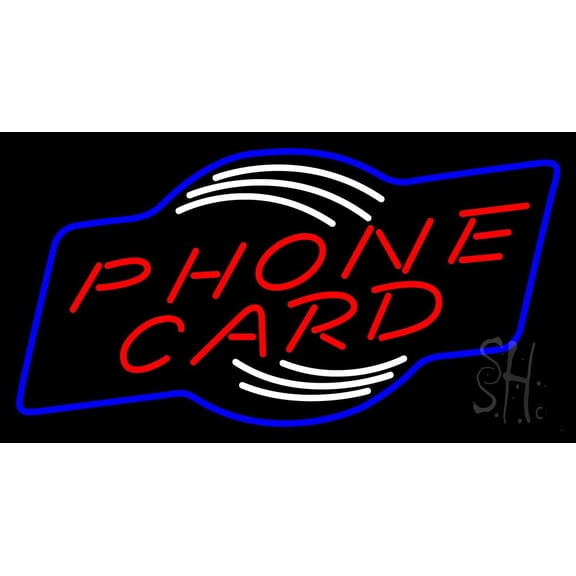 Red Phone Card LED Neon Sign 20 x 37 - inches, Clear Edge Cut Acrylic Backing, with Dimmer - Bright and Premium built indoor LED Neon Sign for Computer & Electronics store decor.