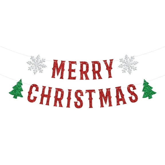 Red and Green Merry Christmas Banner, Merry Christmas Bunting Sign Garland, Merry Xmas Banner for Christmas Holiday Party Decoration Supplies