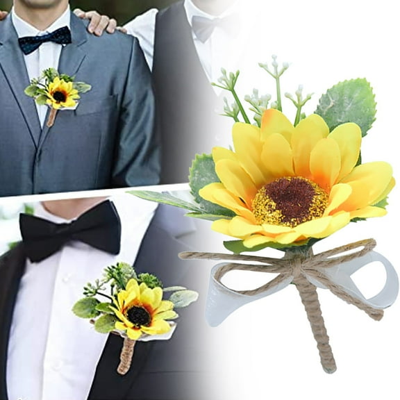 Artificial flowers 2pcs Sunflower Boutonniere For Men Wedding Yellow Groom Boutonniere With Pins Boutonniere Buttonholes Groom Groomsman Brooch Artificial Flowers Accessories For Wedding Prom