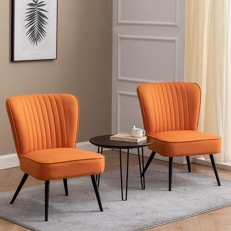 Wingback Set Slipper for Chair Single Club 2 Couch Modern Sofa Reception Armless Bedroom-Orange Living Room Andeworld of Guest Chairs Upholstered Comfy Accent