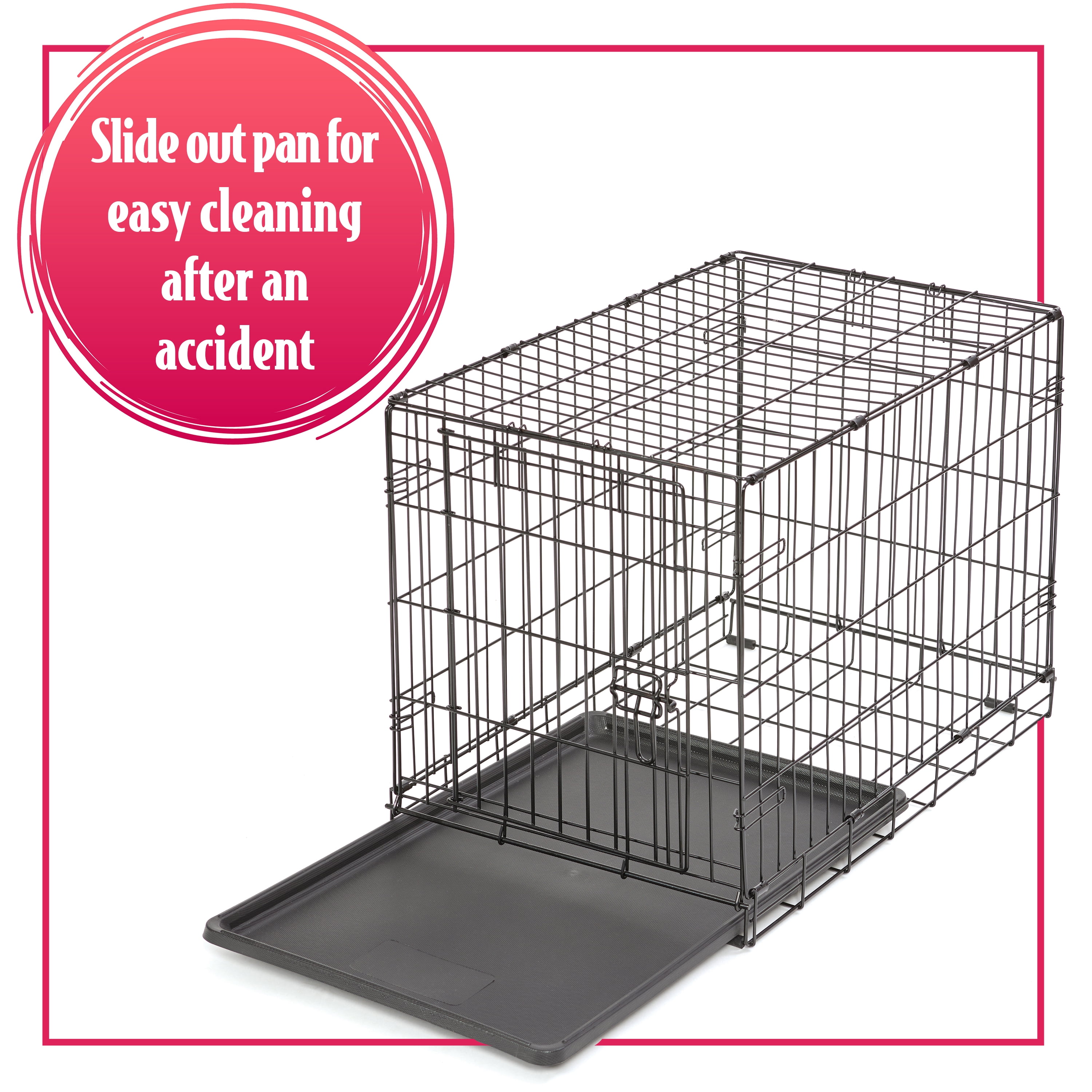 Vibrant Life Single Door Folding Metal Wire Dog Crate with Divider and Tray, Black, 30