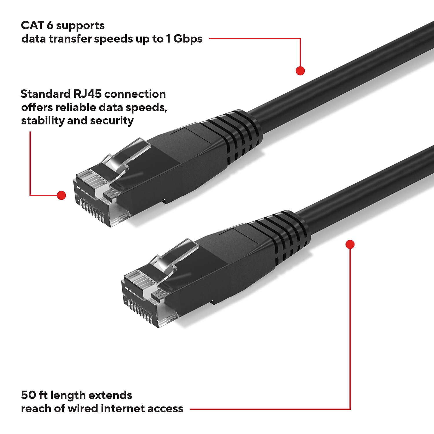 Staples TECH 50 ft. Cat-6 Ethernet Cable Male to Male Black 10/Pack (ST62459)