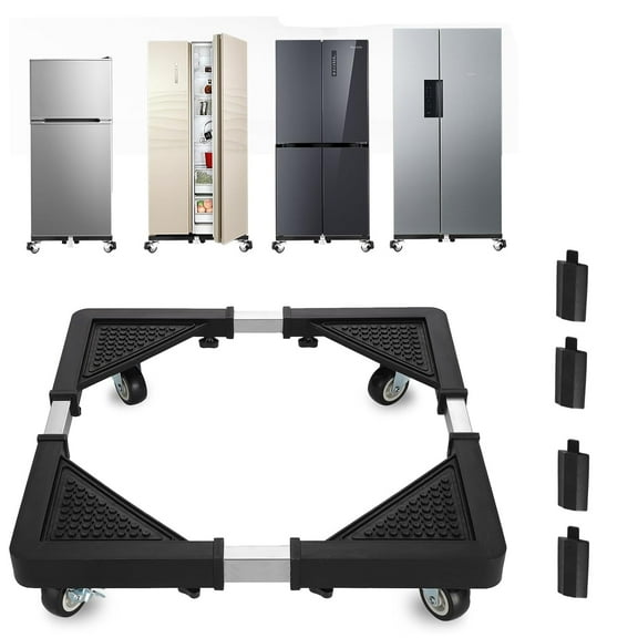 Mini Fridge Stand with 4 Locking Wheels 16.9"-25.6" Adjustable Dolly Base for Furniture Portable Refrigerator Stand（Black）