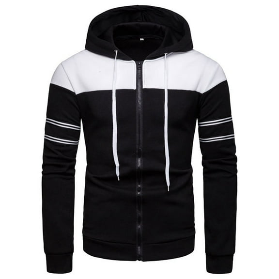 PMVFHDE Hoodies for Men Winter Color Block Heavyweight Warm Full Zip Long Sleeve Hooded Sweatshirt Jacket for Casual Wear Black,XXXL