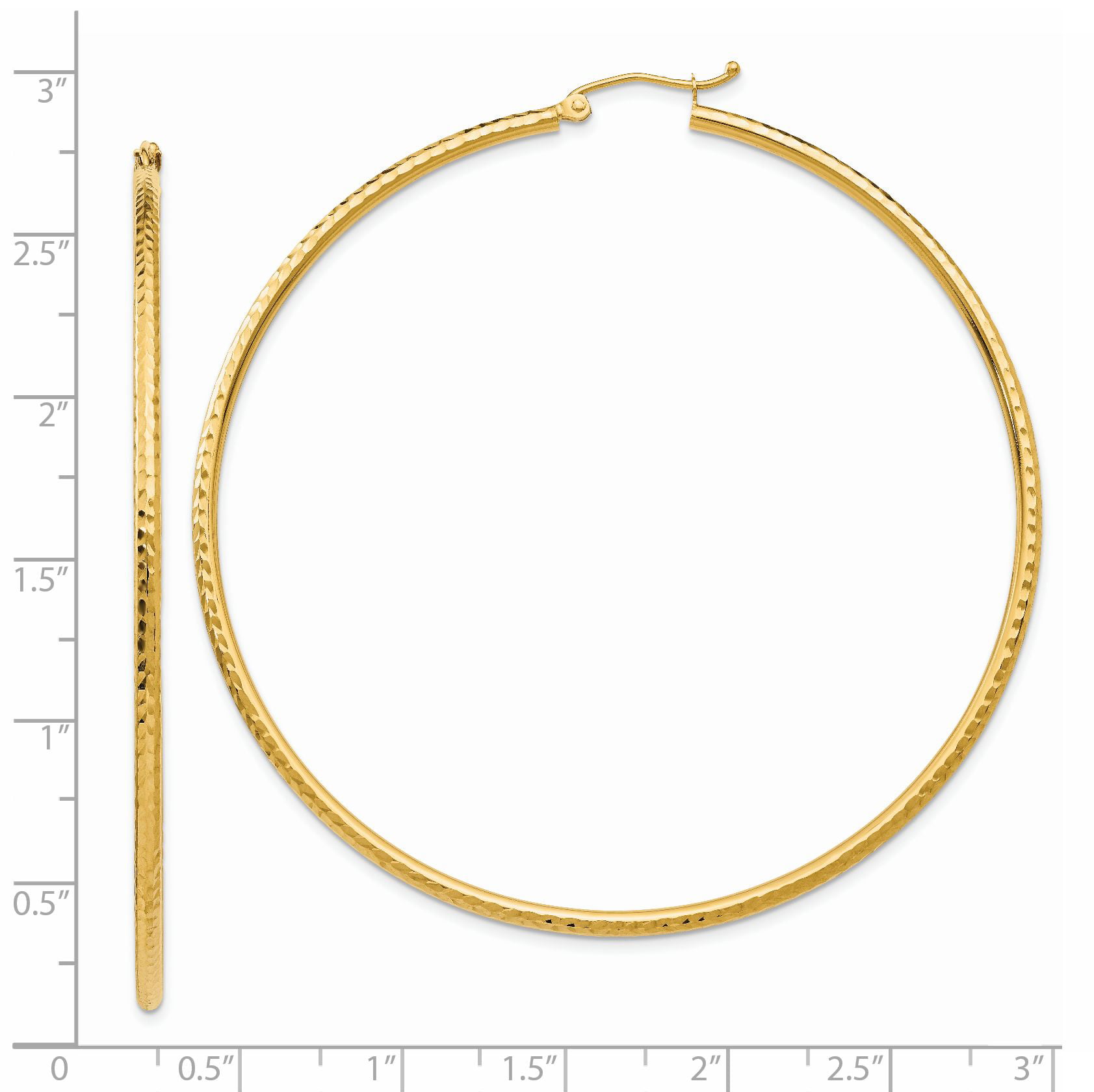 14k Diamond-cut 2mm Round Tube Hoop Earrings 14 kt Yellow Gold