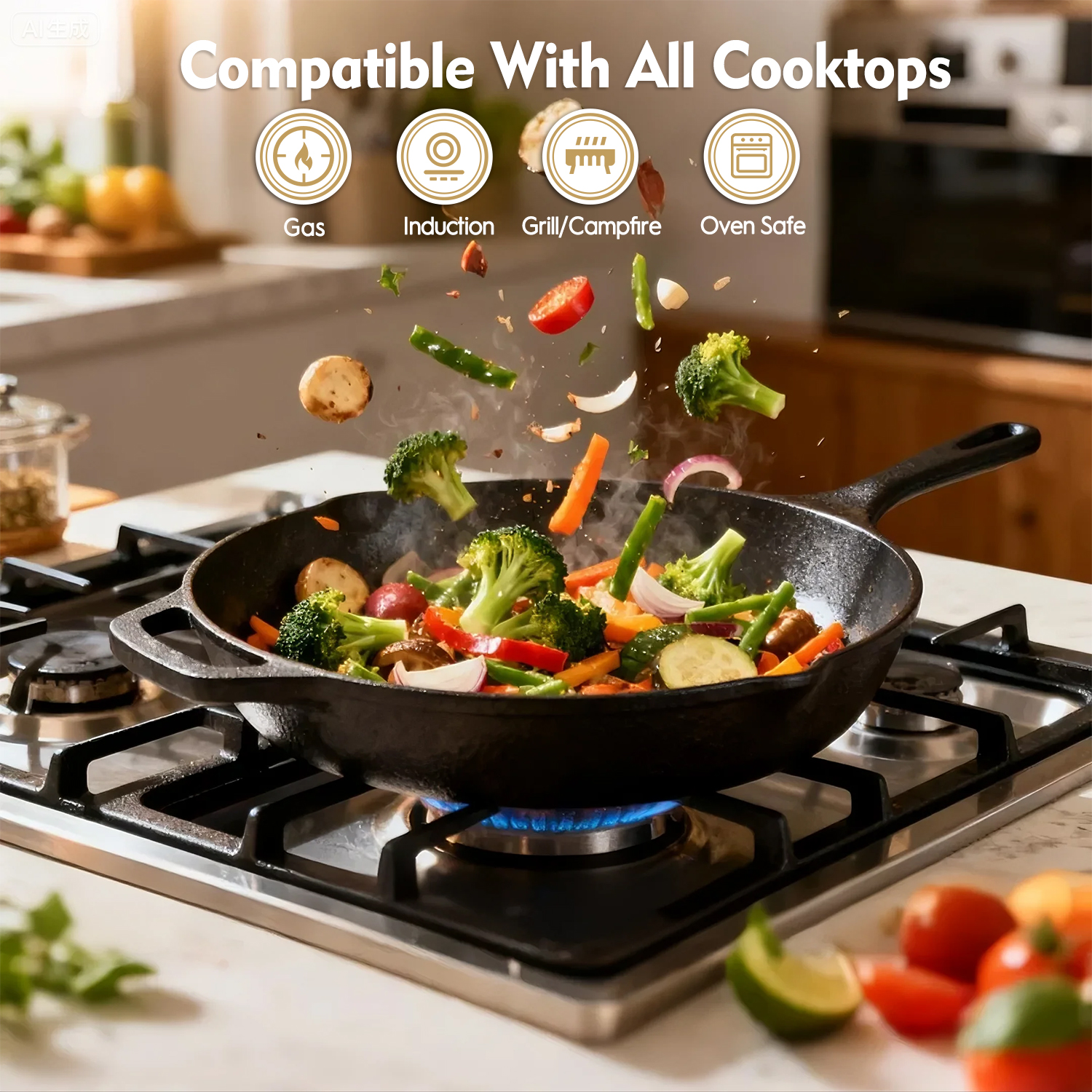 AOKIWO 12-Inch Cast Iron Skillet with Glass Lid photo 2