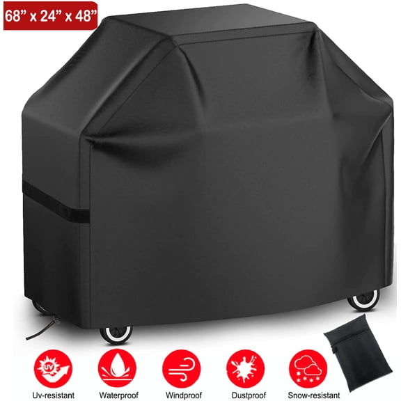 68 inch BBQ Grill Cover for Outdoor Grill, Waterproof Heavy-Duty Barbecue Gas Grill Cover for 4-7 Burner Barbecue Grill, Black (68“x 24”x48“)