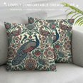 thumbnail image 3 of Creowell Sage Green Teal Blue Floral Pillow Covers 18X18 Inch Vintage Colorful Flower Birds Red Strawberry Decorative Square Pillow Cases Chinoiserie Cushion Case Home Decor For Sofa Couch Outdoor, 3 of 5