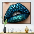 thumbnail image 2 of Designart 'Woman Lips With Black Lipstick Blue Diamonds' Modern Framed Canvas Wall Art Print, 2 of 5