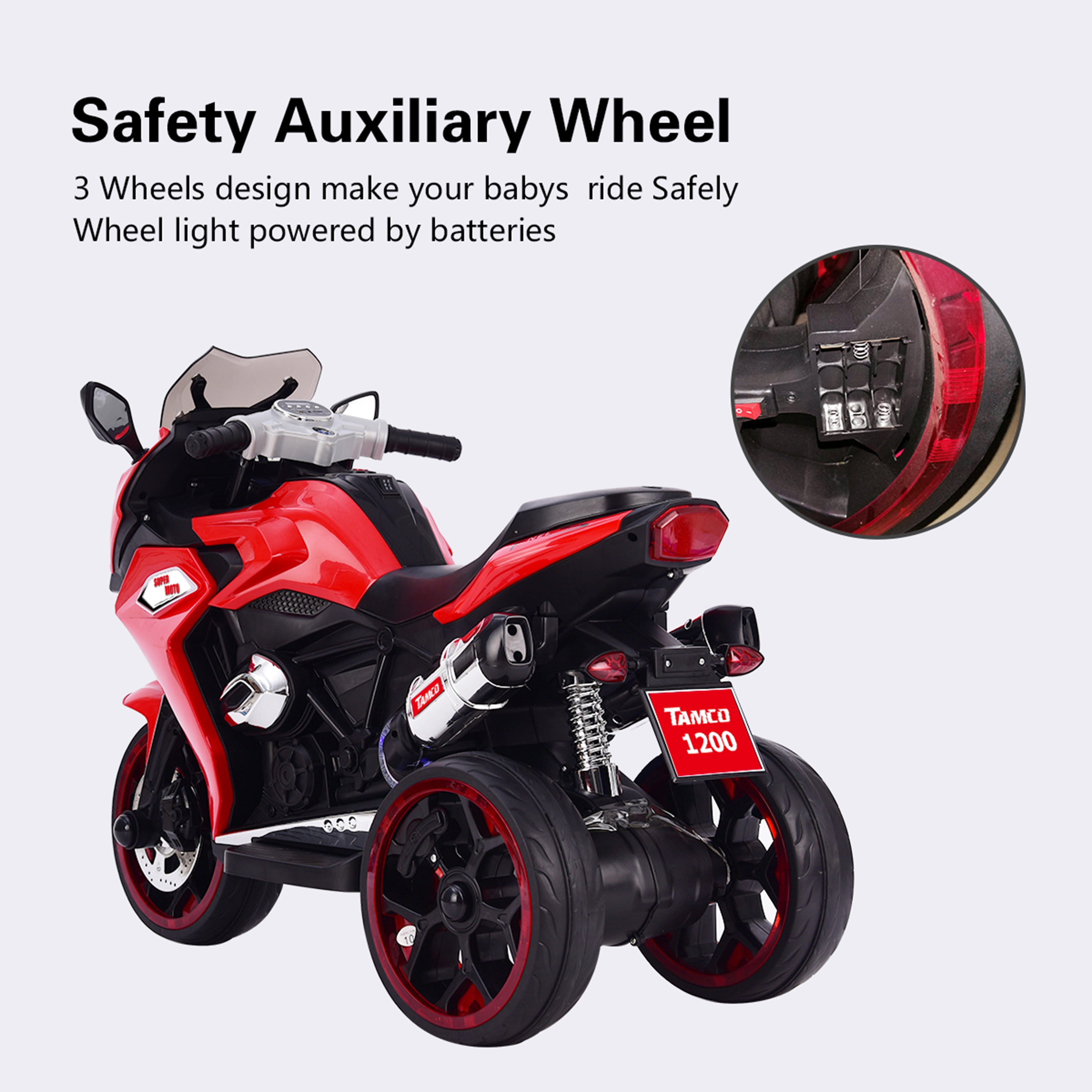 Kids Electric Motorbike 12V Battery Powered with LED Lights, Music for Ages 3-6
