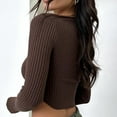 thumbnail image 3 of Pitauce Womens Long Sleeve Bodycon Crop Tops Deep V-Neck Twist Front Ribbed Knit Sweater Y2K Going Out Top, 3 of 8