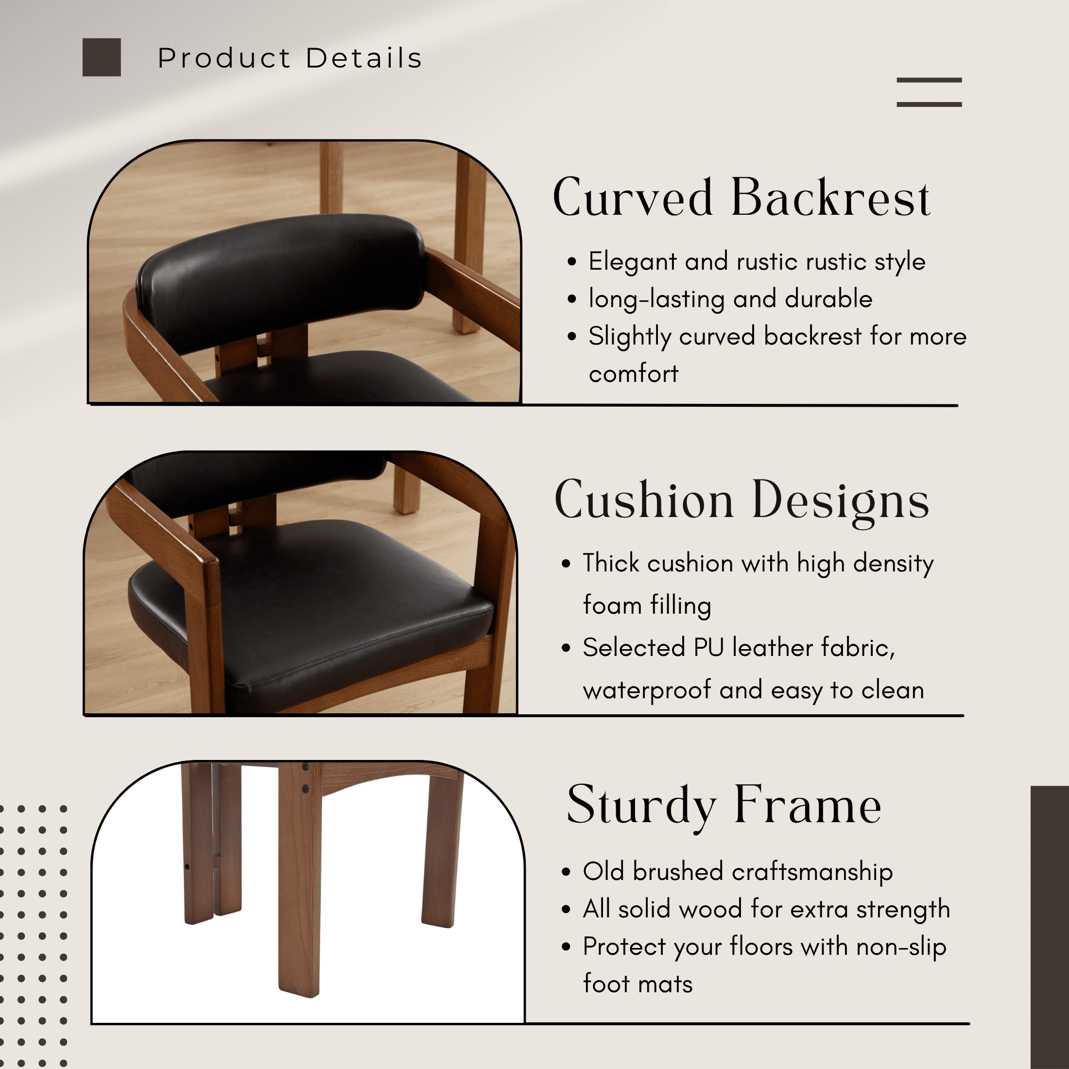 Guyou PU Leather Dining Chairs - Set of 4, 24" Wide Barrel Back Armchairs for Dining Room & Kitchen, Modern Curved Back Chairs with Black Wood Frame, Black
