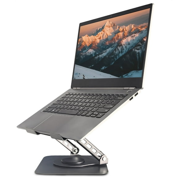 AGCAN Telescopic Laptop Stand for Desk with 360 Rotating Base, Height Adjustable, Ergonomic Portable Riser Holder for Good Posture, Compatible with MacBook Pro, All Laptops 10-17"-Gray