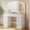 thumbnail image 6 of Tomnk woo Fluted Vanity Desk, 46" Glass Top, Large Mirror, 9 Drawers, Lights, Power Outlet, Adjustable Brightness, 6 of 8