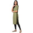 thumbnail image 3 of Aurelia Green Rayon-Blend Solid Regular Kurta For Women Xs, 3 of 3