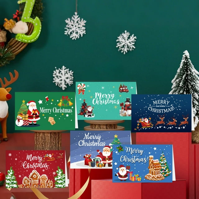Linnome Deluxe Christmas Greeting Card Set, 6 Festive Holiday Cards with Blessings, Matching Envelopes and Decorative Stickers Included