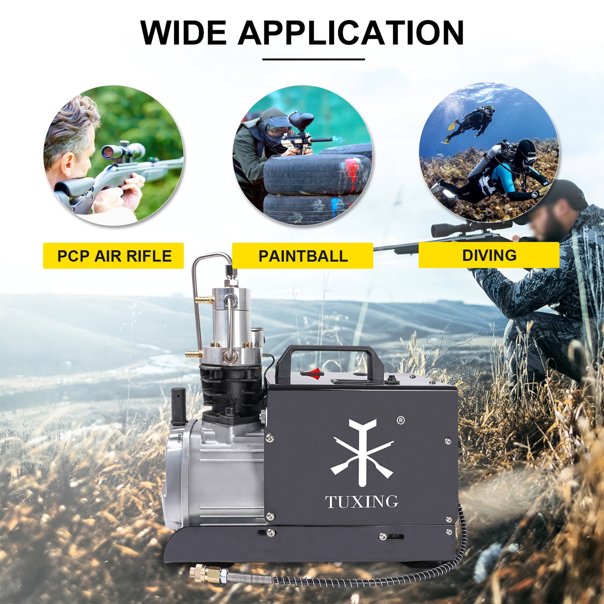 TUXING 4500Psi Pcp Compressor,Adjustable Auto Stop Version,Pcp Air Compressor,High Pressure Pump,Water Cooling Scuba Pump for Pcp Air Rifle, Scuba Tank Charging110V
