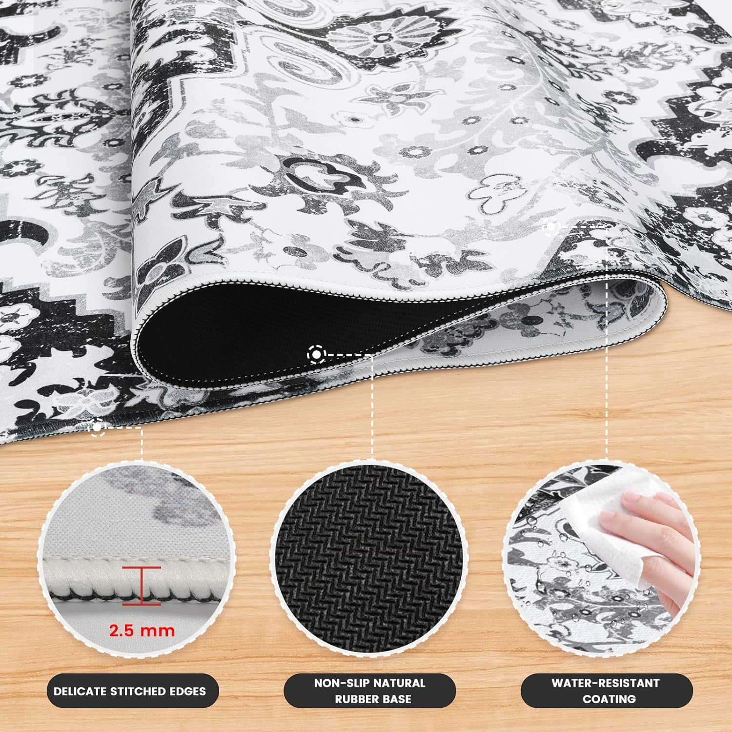 Desk Mat, Boho Large Mouse Pad for Desk, XXL Extended Keyboard Pad Gaming Mouse Pad Office Desk Accessories for Women Desk Organizers, Floral Gray