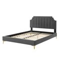 thumbnail image 3 of Platform Bed Frame, Full Size, Velvet, Dark Grey Gray, Modern Contemporary Urban Design, Bedroom Master Guest Suite, 3 of 10