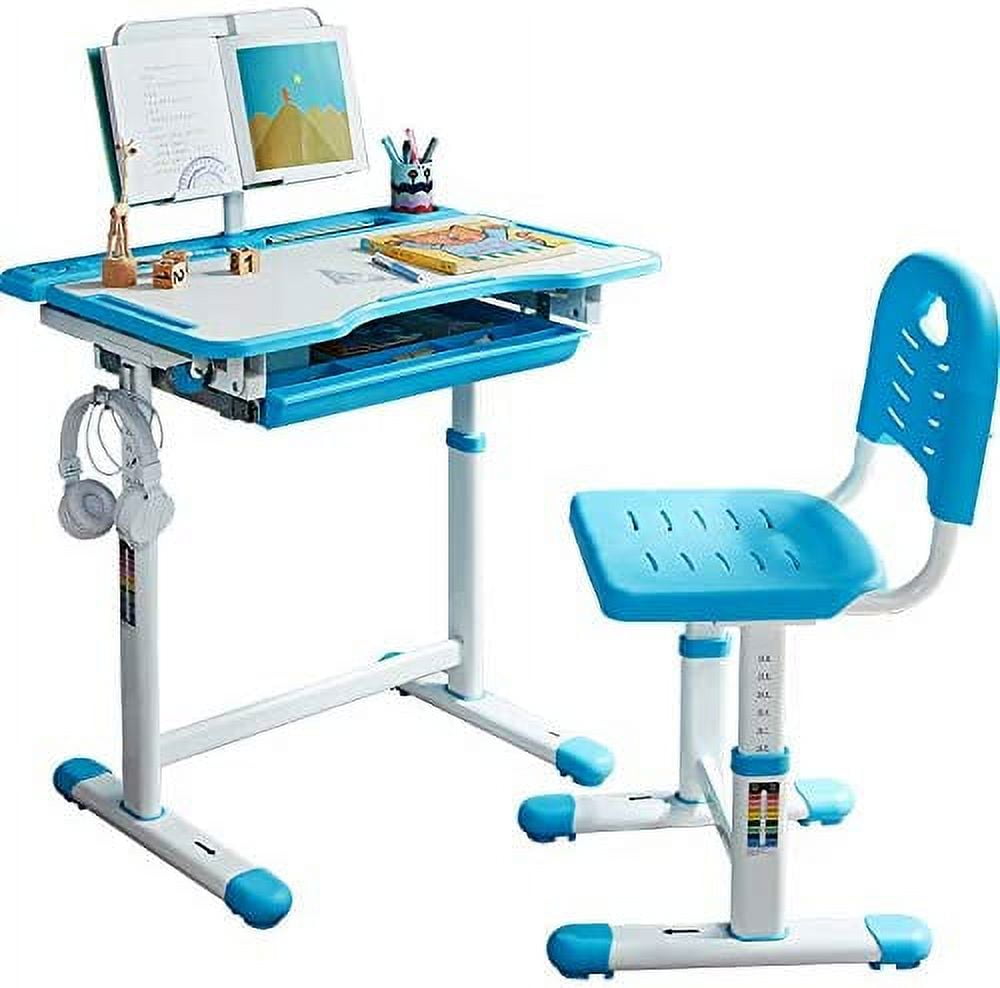 Wecan Ergonomic Kids Study Desk and Chair 2-Piece Activity Table and Chair Set, Blue