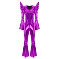 thumbnail image 3 of Moggemol Womens 70s Rave Outfits Shiny Metallic Bell Bottom Alien Jumpsuit Purple S, 3 of 4