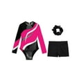 thumbnail image 5 of iiniim Kids Girls Gymnastic Leotard Athletic Bodysuit Dance Unitard with Tumbling Shorts Scrunchies Set Hot Pink&Black 14, 5 of 7
