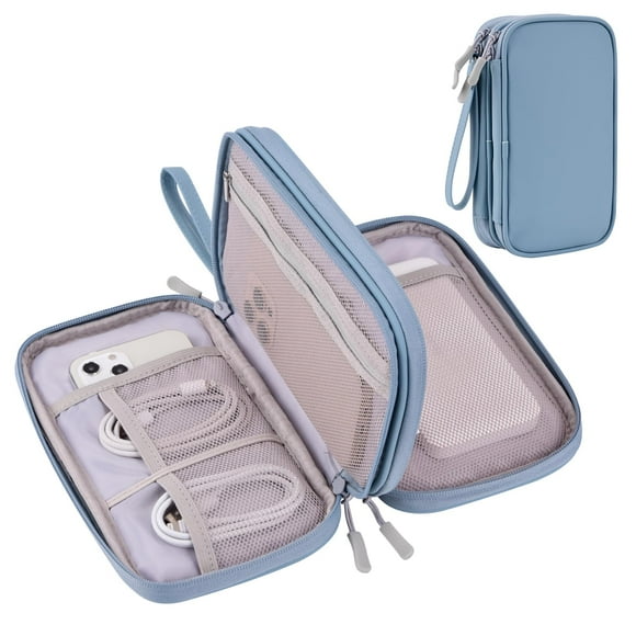 DDgro Cord Travel Organizer Tech Accessories Carrying Case Electronic Gadgets Cables Charger Mobile Phone Earphones Power Bank SD cards Pouch (Haze Blue, PU-M)