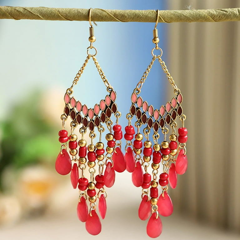 Beaded Decorative Drop Hoop Earrings Beaded Decorative Drop Hoop Earrings