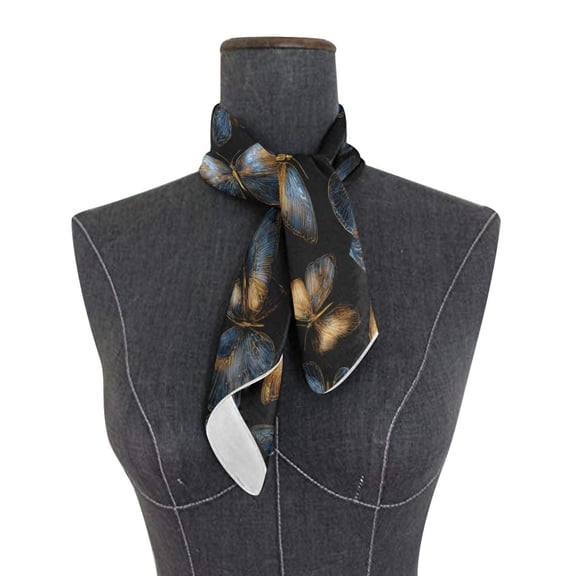 Wobogo Brown Blue Butterfly Square Scarf 23.62 x 23.62 In Lightweight Polyester Silk-Feel Neck Scarf for Women Fashion Head Scarf Hair Wrap Bandana