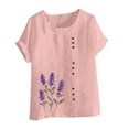 thumbnail image 4 of JSheng Womens Casual Linen Tops Summer Classic Print V-Neck Button Down T-Shirts Loose Short Sleeve Blouses ZE-Pink XXXXXL, 4 of 5