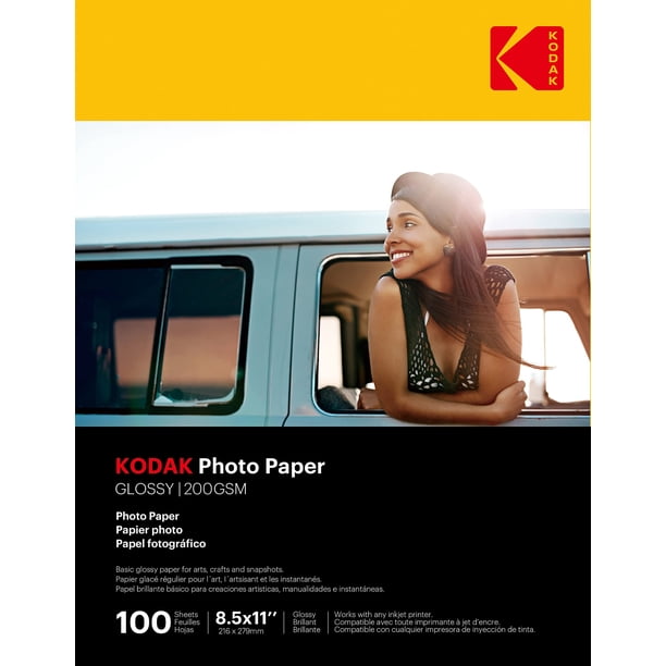 Kodak Papel fotográfico de 8.0 mil 200 g/m², brillante, 8-1/2 x 11, 100 hojas por paquete