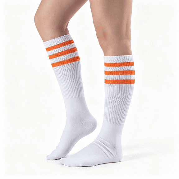 TELOLY Knee High Striped Socks - Soft Cotton Retro over the Calf Socks for Men & Women Tube Socks