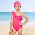 thumbnail image 1 of Girls Solid Color Swimsuit Set with Matching Swim Cap Comfortable Bathing Suit UPF Sun, 1 of 1